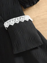 2pcs Young Girl Casual Ruffled Collar Puff Sleeve Dress + Matching Minimalist Tote Bag Set